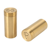 2Pcs Gold Spice Jar Stainless Steel Rustproof Screw Open Top Seasoning Shaker Bottle for Salt Sugar Pepper Paprika - Close-Up Angle
