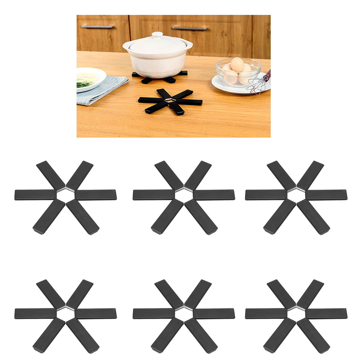 6PCS Hot Pot Heat Insulation Pad Foldable ABS Hollow Design Hot Dishes Holder for Kitchen Home