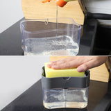Dish Soap Dispenser Press Design Automatically Liquid Dispenser Box Sponge Holder Soap Dispenser for Home Kitchen Grey