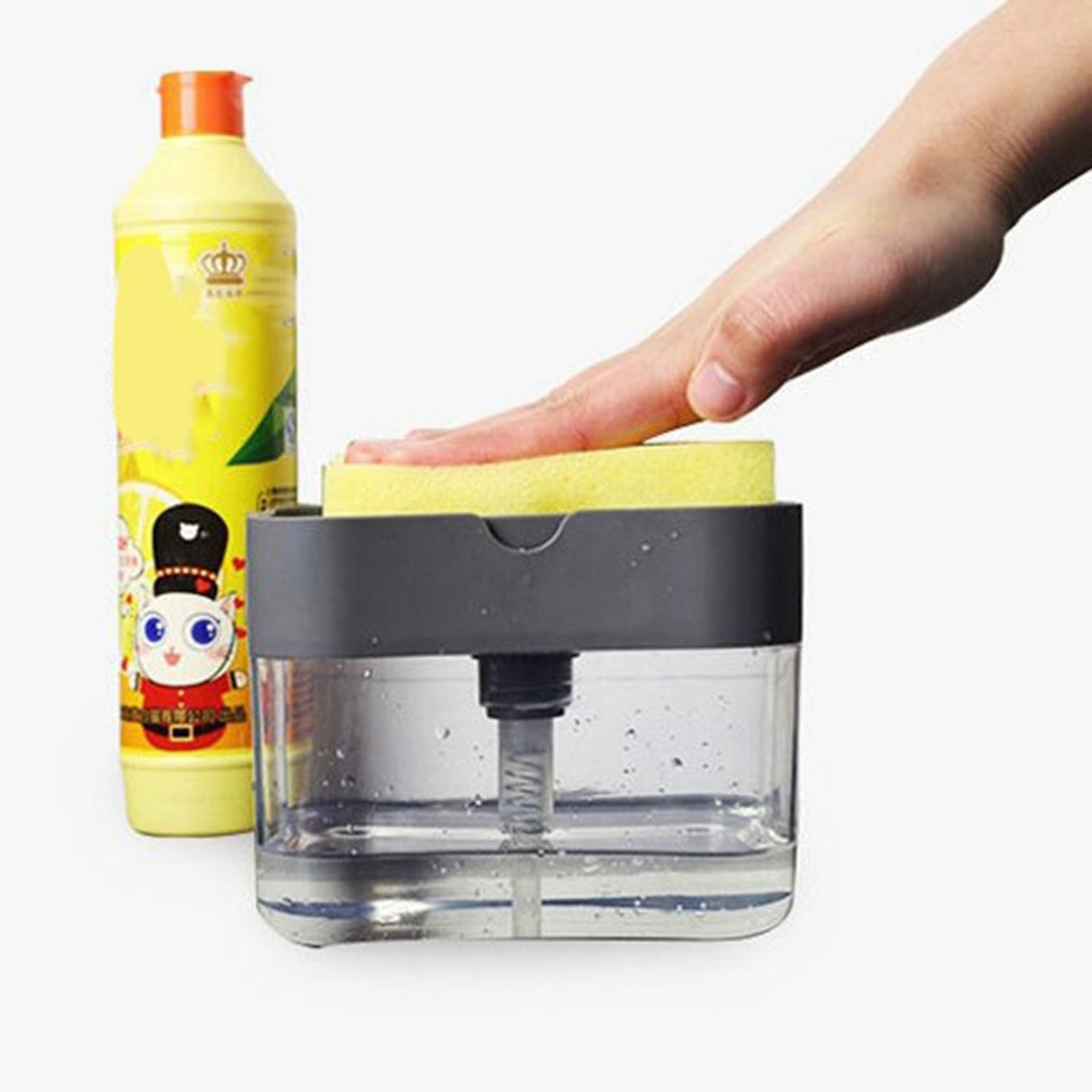 Dish Soap Dispenser Press Design Automatically Liquid Dispenser Box Sponge Holder Soap Dispenser for Home Kitchen Grey
