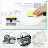 Dish Soap Dispenser Press Design Automatically Liquid Dispenser Box Sponge Holder Soap Dispenser for Home Kitchen Grey