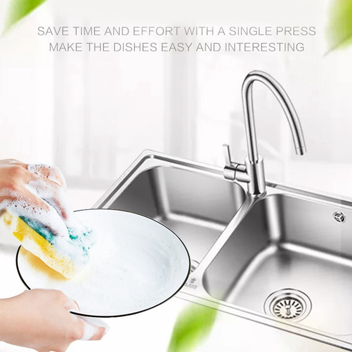 Dish Soap Dispenser Press Design Automatically Liquid Dispenser Box Sponge Holder Soap Dispenser for Home Kitchen Grey