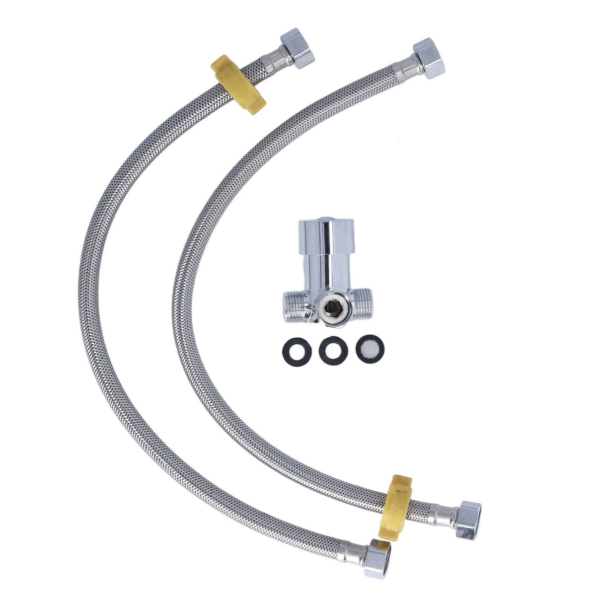 G1/2 Thread Thermostatic Mixer Valve Stainless Steel Hot Cold Water Mixing Tempered Valve with Dual Hoses for Pedal Control Tap