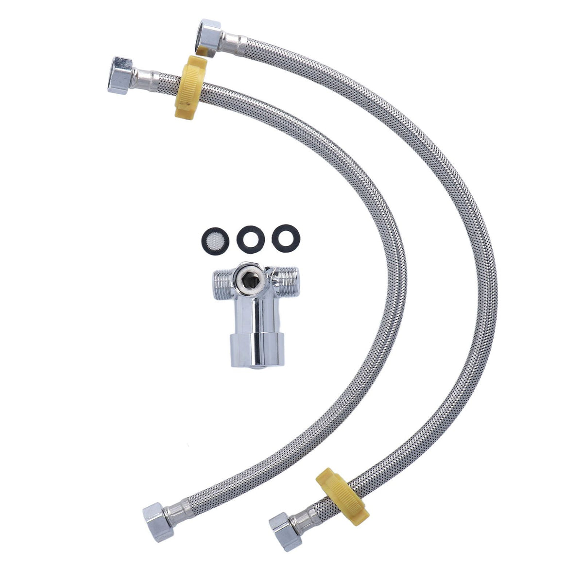G1/2 Thread Thermostatic Mixer Valve Stainless Steel Hot Cold Water Mixing Tempered Valve with Dual Hoses for Pedal Control Tap