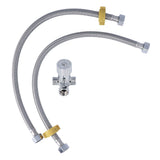 G1/2 Thread Thermostatic Mixer Valve Stainless Steel Hot Cold Water Mixing Tempered Valve with Dual Hoses for Pedal Control Tap - Rear View