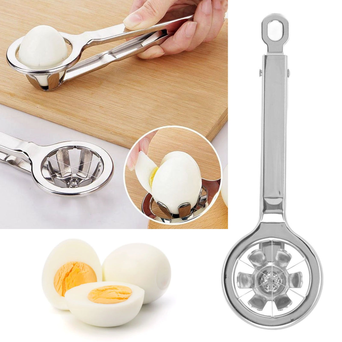 Egg Cutter 304 Stainless Steel Rust Proof Labor Saving Multi Functional Egg Splitter for Kitchen Restaurant
