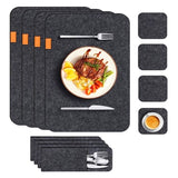 Placemat Cup Mat Set Felt Heat Insulation with Fork Bag Tableware Mat for Home Kitchen Dark Gray - Front View