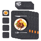 Placemat Cup Mat Set Felt Heat Insulation with Fork Bag Tableware Mat for Home Kitchen Dark Gray