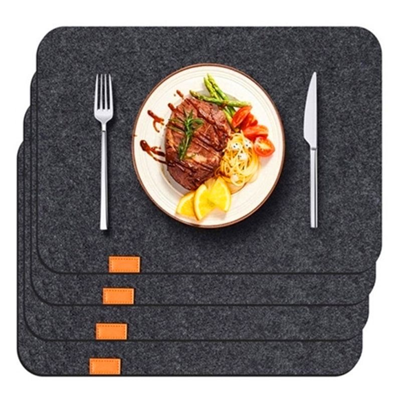 Placemat Cup Mat Set Felt Heat Insulation with Fork Bag Tableware Mat for Home Kitchen Dark Gray