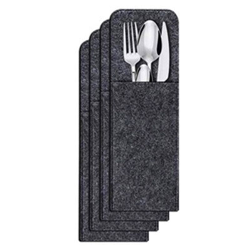Placemat Cup Mat Set Felt Heat Insulation with Fork Bag Tableware Mat for Home Kitchen Dark Gray