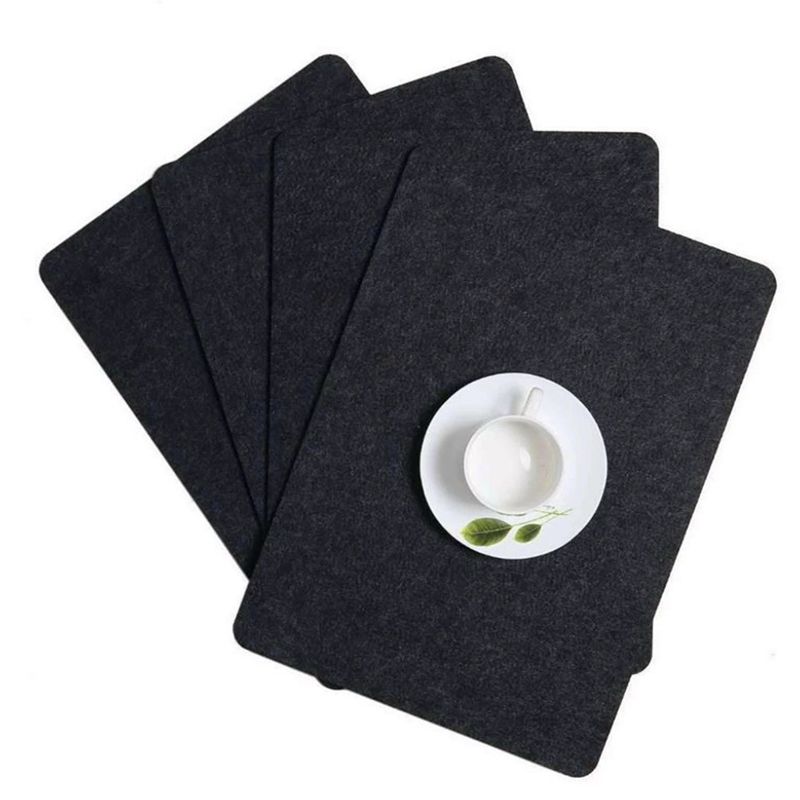 Placemat Cup Mat Set Felt Heat Insulation with Fork Bag Tableware Mat for Home Kitchen Dark Gray