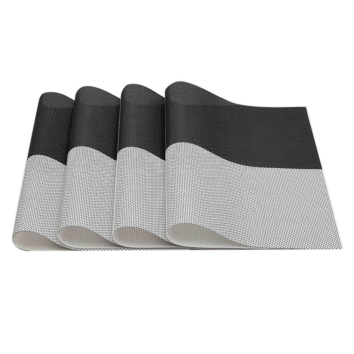 8pcs Placemats Easy Cleaning PVC Material Waterproof Black White Plaid Pattern Dining Placemats for Hotel