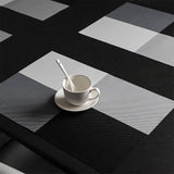 8pcs Placemats Easy Cleaning PVC Material Waterproof Black White Plaid Pattern Dining Placemats for Hotel - Low Angle