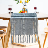 Retro Table Runner Elegant Hand Woven Cotton Linen Dining Table Runner with Tassels for Wedding Home Cross Blue