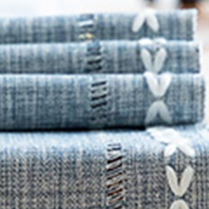 Retro Table Runner Elegant Hand Woven Cotton Linen Dining Table Runner with Tassels for Wedding Home Cross Blue