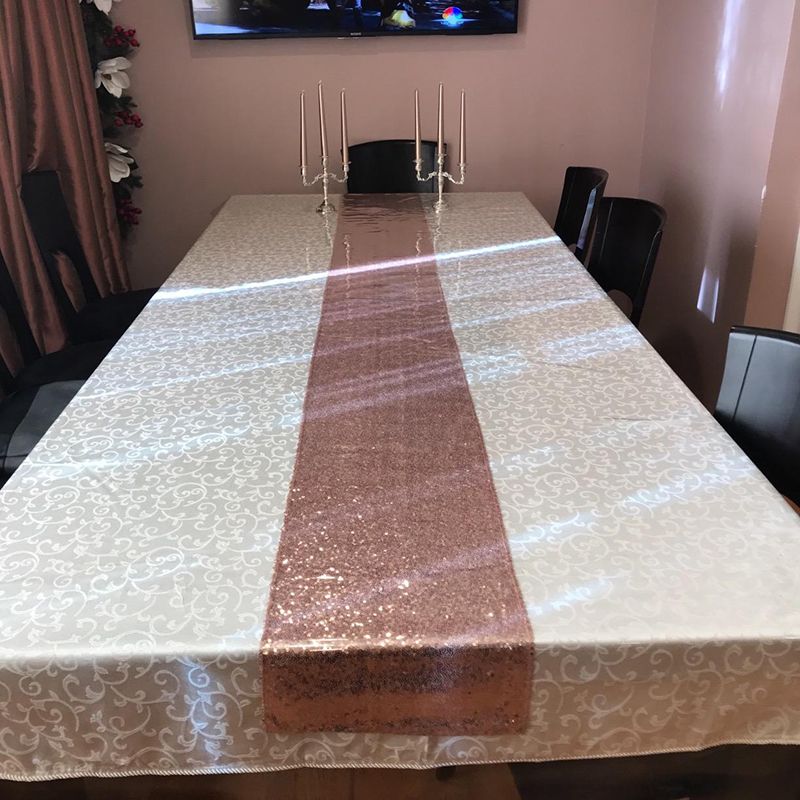 Sequin Table Runner 30x300cm Shiny Exquisite Decorative 3mm Sequins Table Runner for Parties Banquets Rose Gold