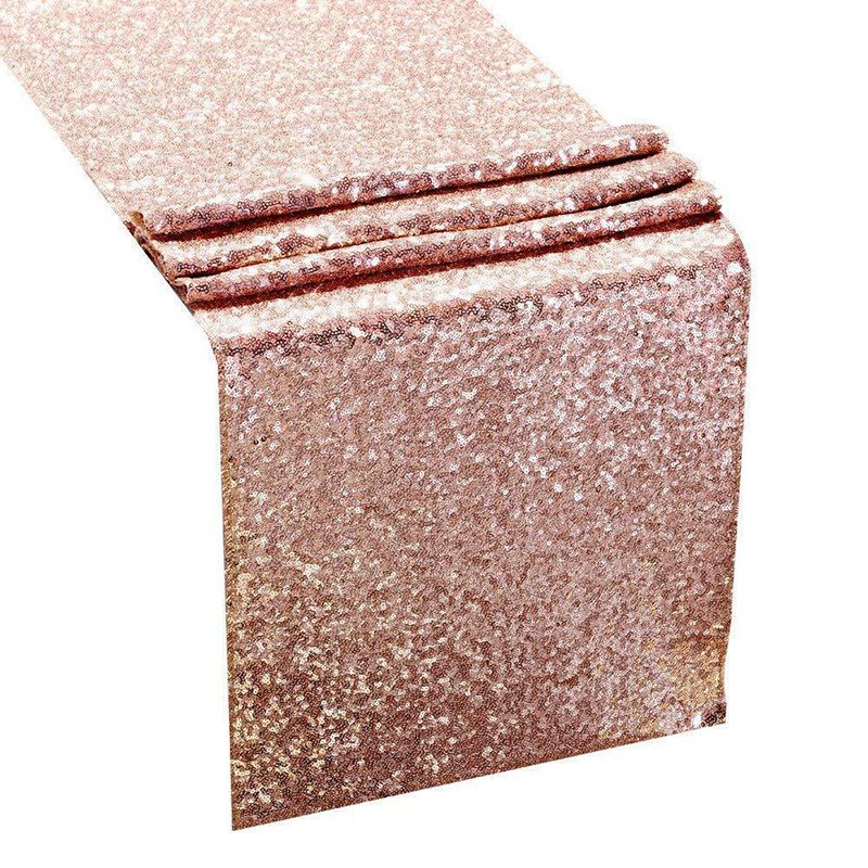 Sequin Table Runner 30x300cm Shiny Exquisite Decorative 3mm Sequins Table Runner for Parties Banquets Rose Gold