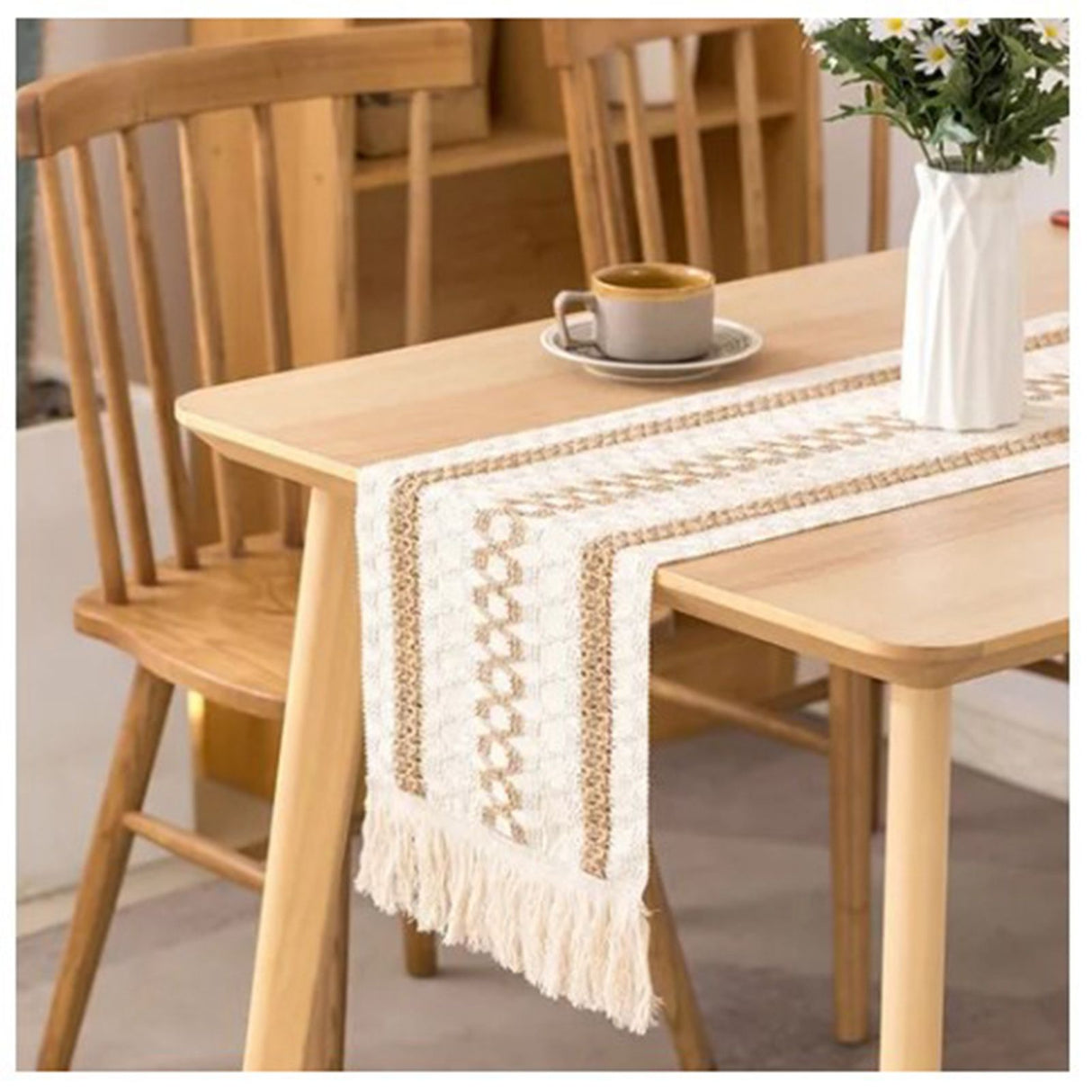 Table Runner Cotton Linen Splicing Wedding Party Table Runner with Tassels Wedding Party Decoration 30x180cm