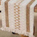 Table Runner Cotton Linen Splicing Wedding Party Table Runner with Tassels Wedding Party Decoration 30x180cm