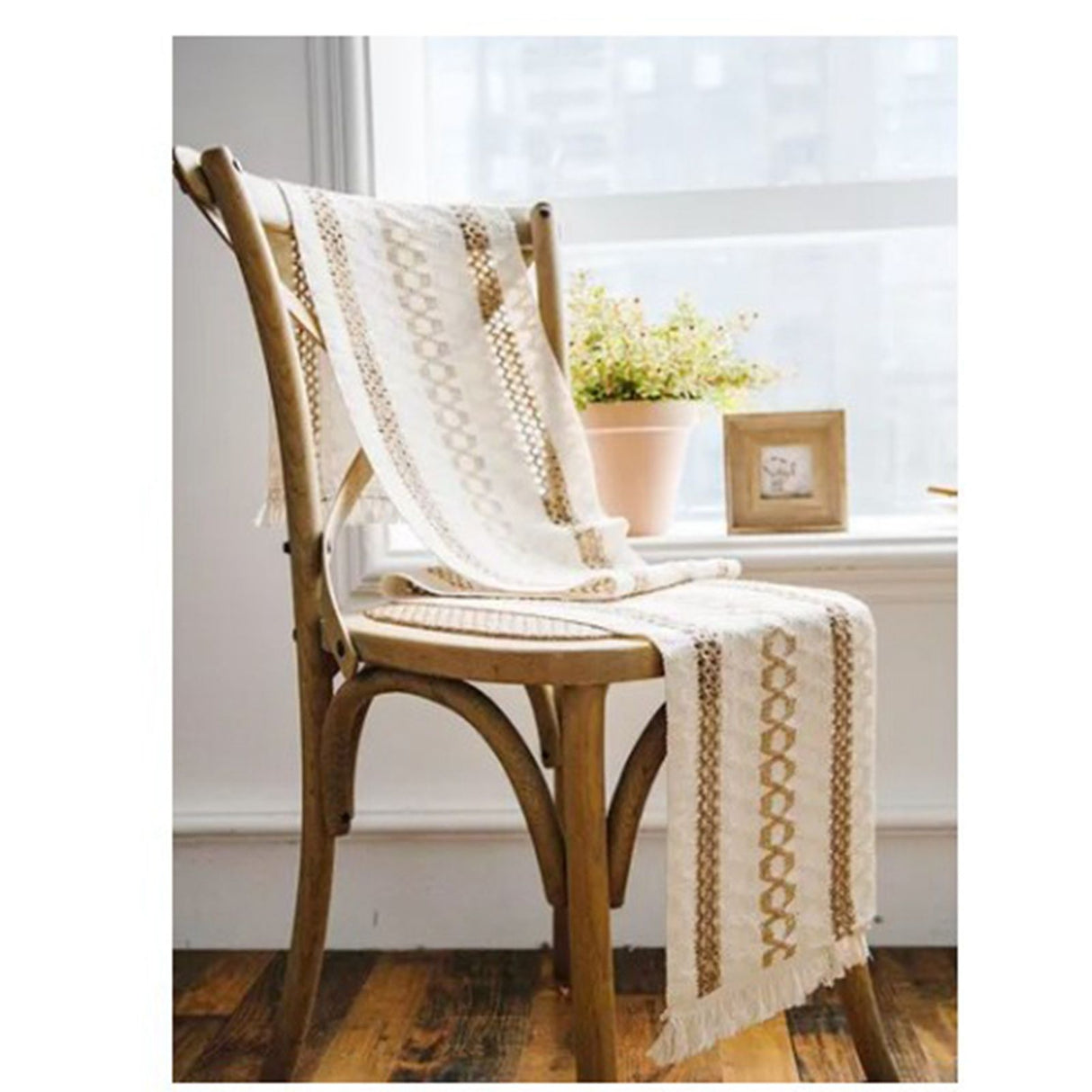 Table Runner Cotton Linen Splicing Wedding Party Table Runner with Tassels Wedding Party Decoration 30x180cm
