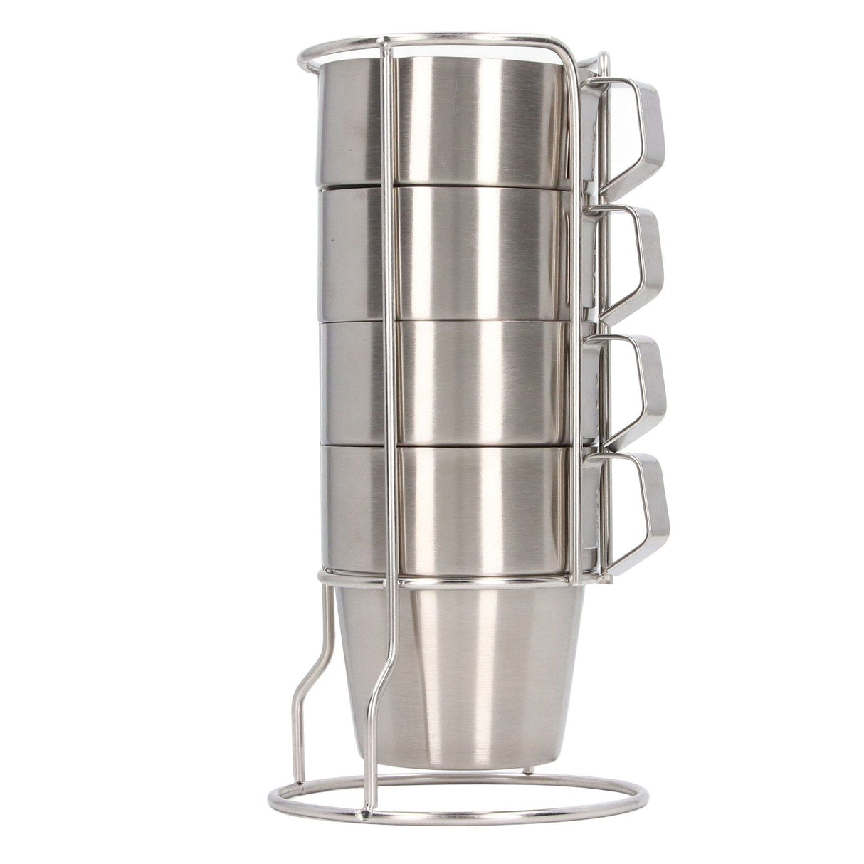 Stainless Steel Camping Cup Set of 4 Double Layer Coffee Mugs with Stand Holder Stackable Outdoor Cups for Picnic