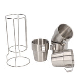 Stainless Steel Camping Cup Set of 4 Double Layer Coffee Mugs with Stand Holder Stackable Outdoor Cups for Picnic