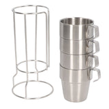 Stainless Steel Camping Cup Set of 4 Double Layer Coffee Mugs with Stand Holder Stackable Outdoor Cups for Picnic