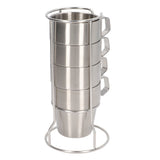 Stainless Steel Camping Cup Set of 4 Double Layer Coffee Mugs with Stand Holder Stackable Outdoor Cups for Picnic - Extra Image