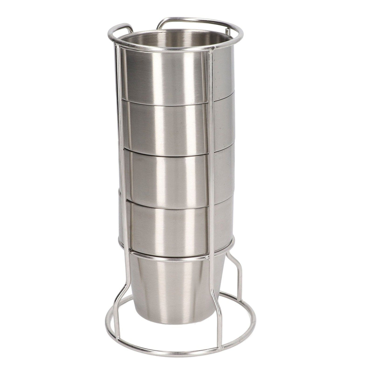 Stainless Steel Camping Cup Set of 4 Double Layer Coffee Mugs with Stand Holder Stackable Outdoor Cups for Picnic