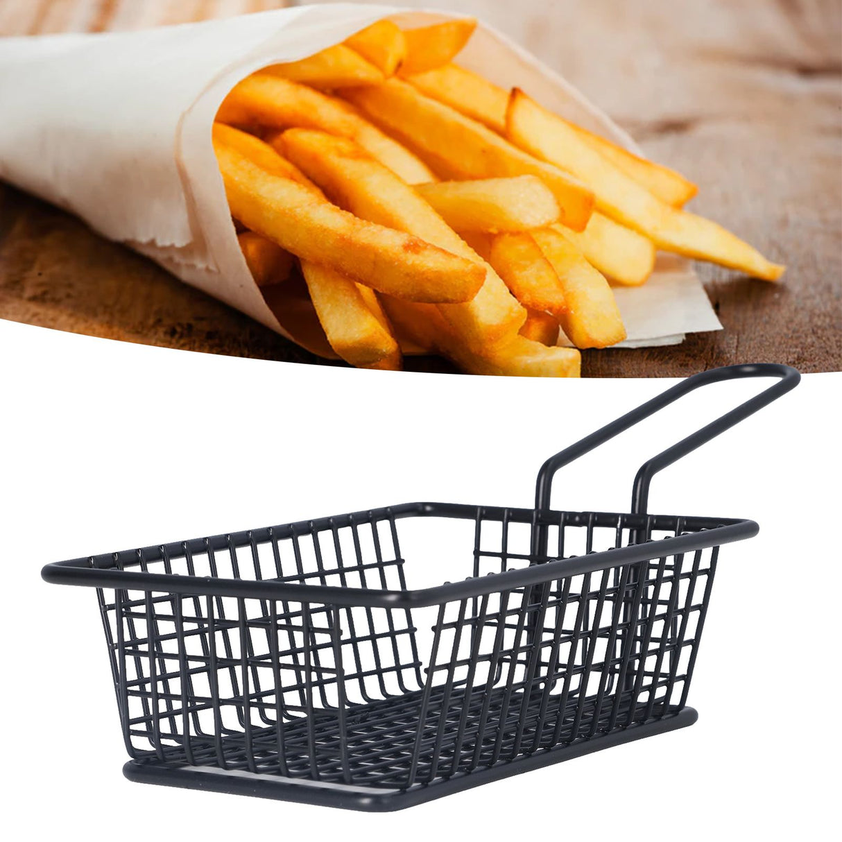 Fryer Basket Food Grade Stainless Steel French Fry Holder Frying Strainer with Handle for Restaurant Home Short Rectangle