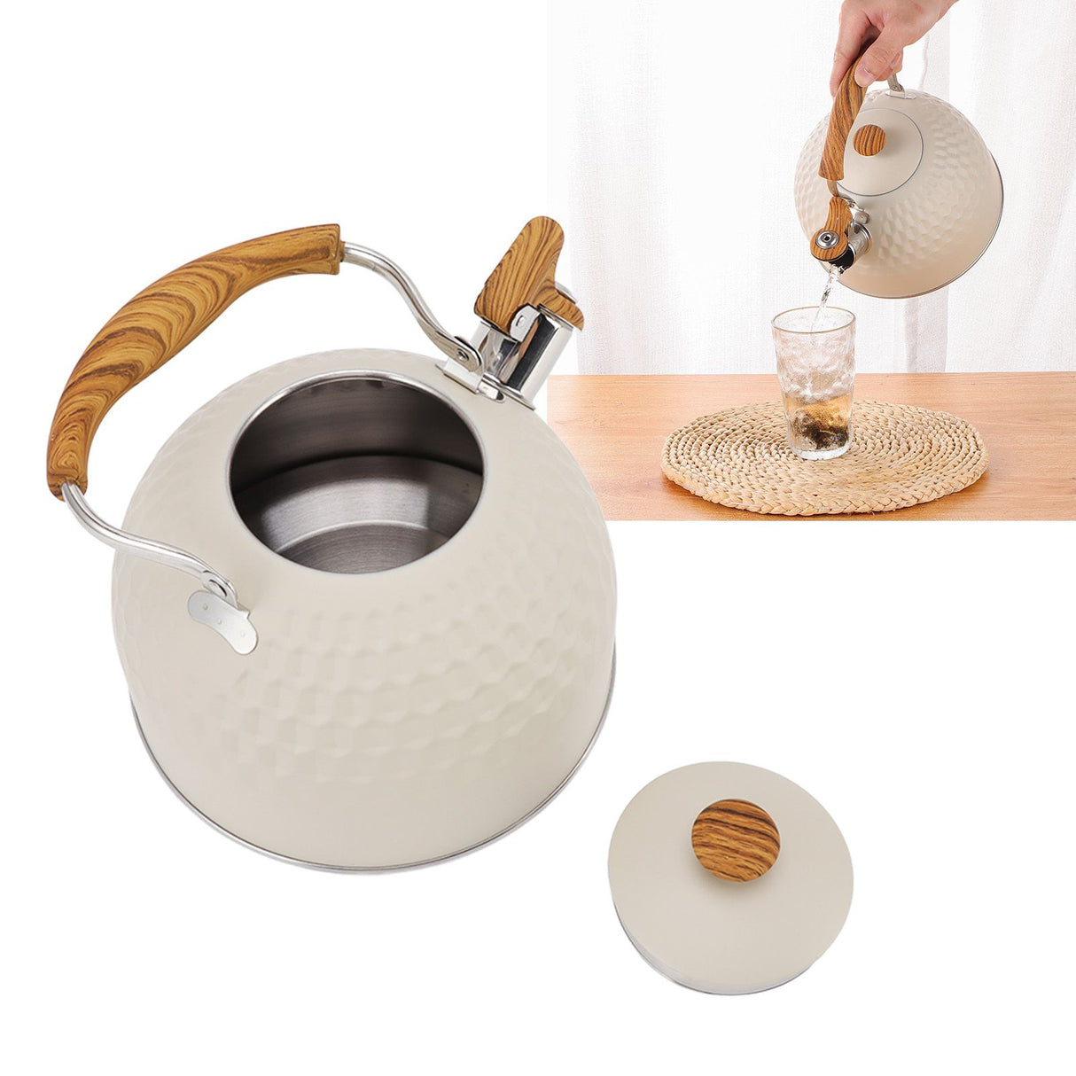 Whistling Kettle 2.5L Stainless Steel Efficient Uniform Heating Stovetop Whistling Tea Pot with Heat Insulation Handle