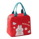 Lunch Bag Cartoon Style Zipper Widened Handle Oxford Cloth Aluminum Film Portable Lunchbox Bag for Student Red