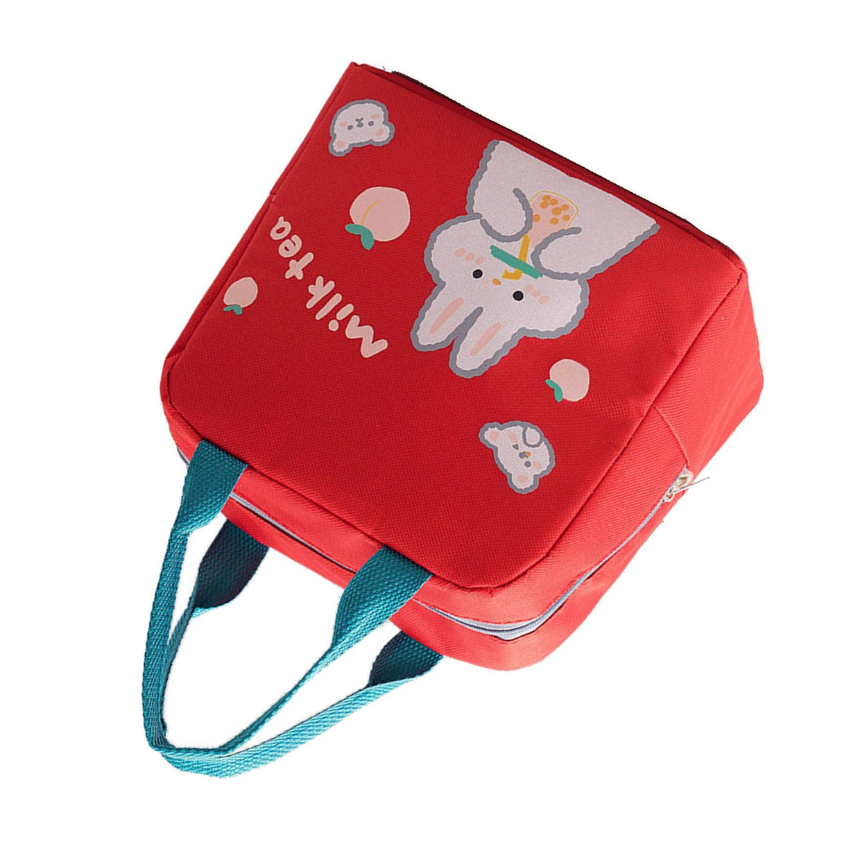 Lunch Bag Cartoon Style Zipper Widened Handle Oxford Cloth Aluminum Film Portable Lunchbox Bag for Student Red