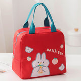 Lunch Bag Cartoon Style Zipper Widened Handle Oxford Cloth Aluminum Film Portable Lunchbox Bag for Student Red - Extra Image