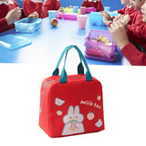 Lunch Bag Cartoon Style Zipper Widened Handle Oxford Cloth Aluminum Film Portable Lunchbox Bag for Student Red