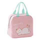 Lunch Bag Cartoon Style Zipper Widened Handle Oxford Cloth Aluminum Film Portable Lunchbox Bag for Student Pink