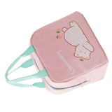 Lunch Bag Cartoon Style Zipper Widened Handle Oxford Cloth Aluminum Film Portable Lunchbox Bag for Student Pink - Front View