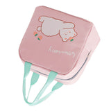 Lunch Bag Cartoon Style Zipper Widened Handle Oxford Cloth Aluminum Film Portable Lunchbox Bag for Student Pink