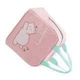 Lunch Bag Cartoon Style Zipper Widened Handle Oxford Cloth Aluminum Film Portable Lunchbox Bag for Student Pink