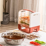 Four Layers Dish Preparation Plate Drawer Design Plastic Vegetable Preparation Rack Kitchen Storage Rack Pink