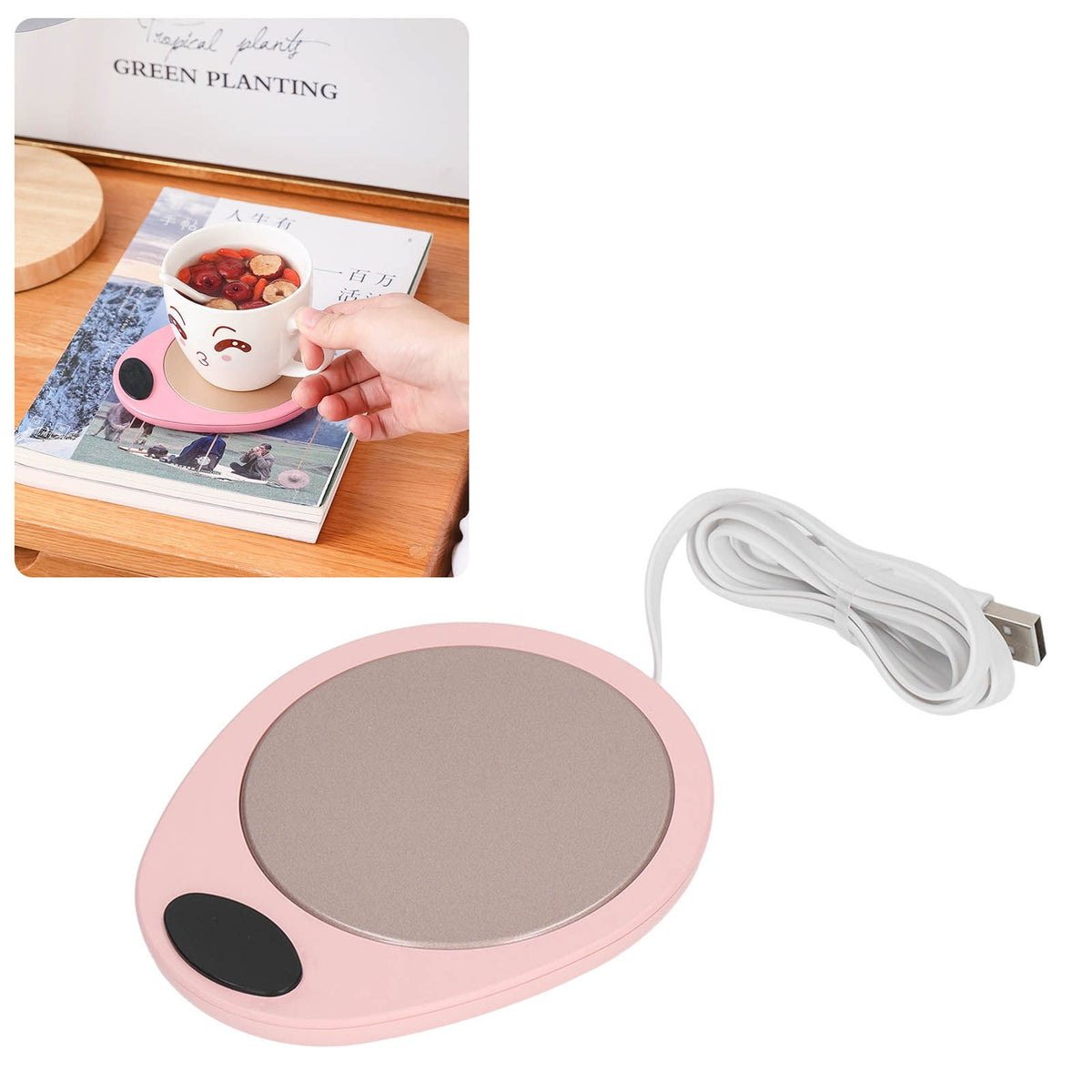 USB Mug Warmer Constant Temp Waterproof Adjustable Electric Beverage Heating Plate for Ceramic Coffee Cups Pink White