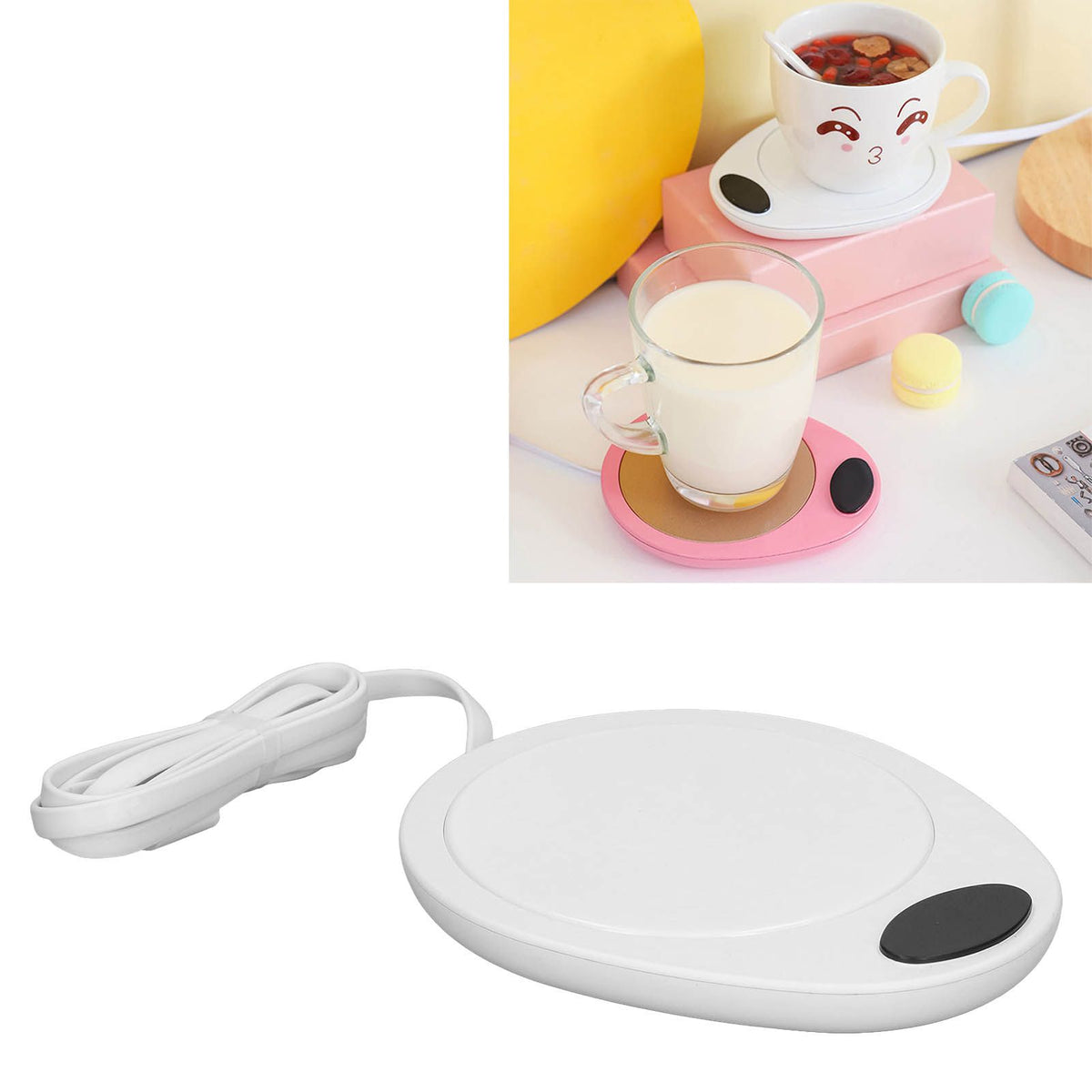 USB Mug Warmer Constant Temp Waterproof Adjustable Electric Beverage Heating Plate for Ceramic Coffee Cups White