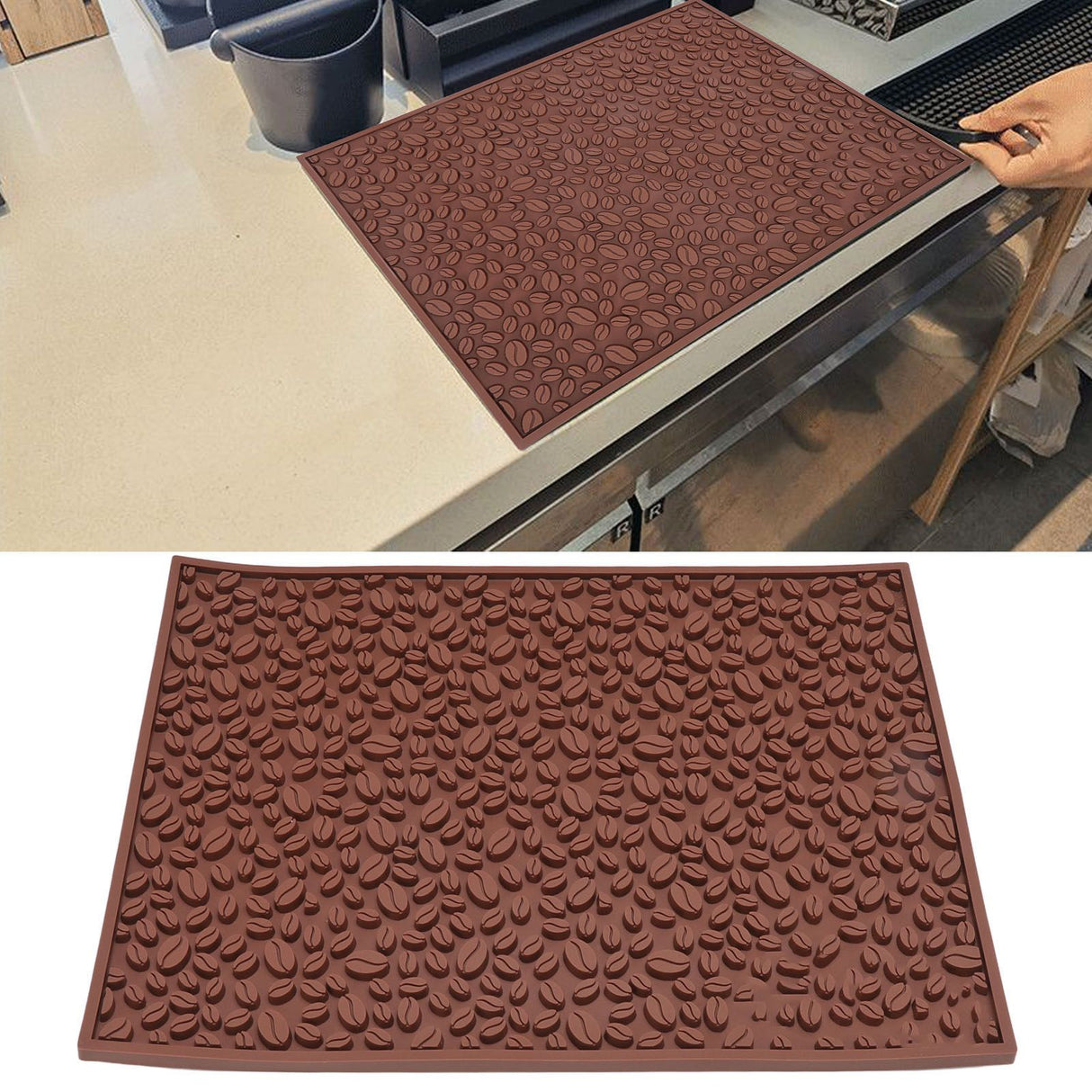 Non Slip Cup Mat Coffee Bean Design Desktop Bar Counter PVC Pad for Water Draining Filtering Brown
