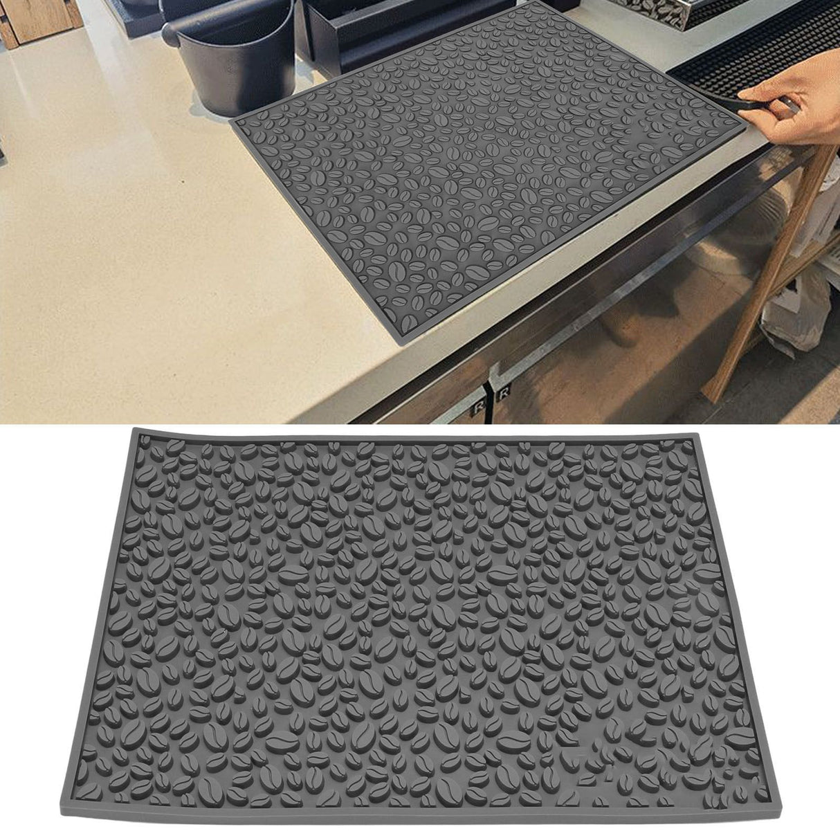 Non Slip Cup Mat Coffee Bean Design Desktop Bar Counter PVC Pad for Water Draining Filtering Grey