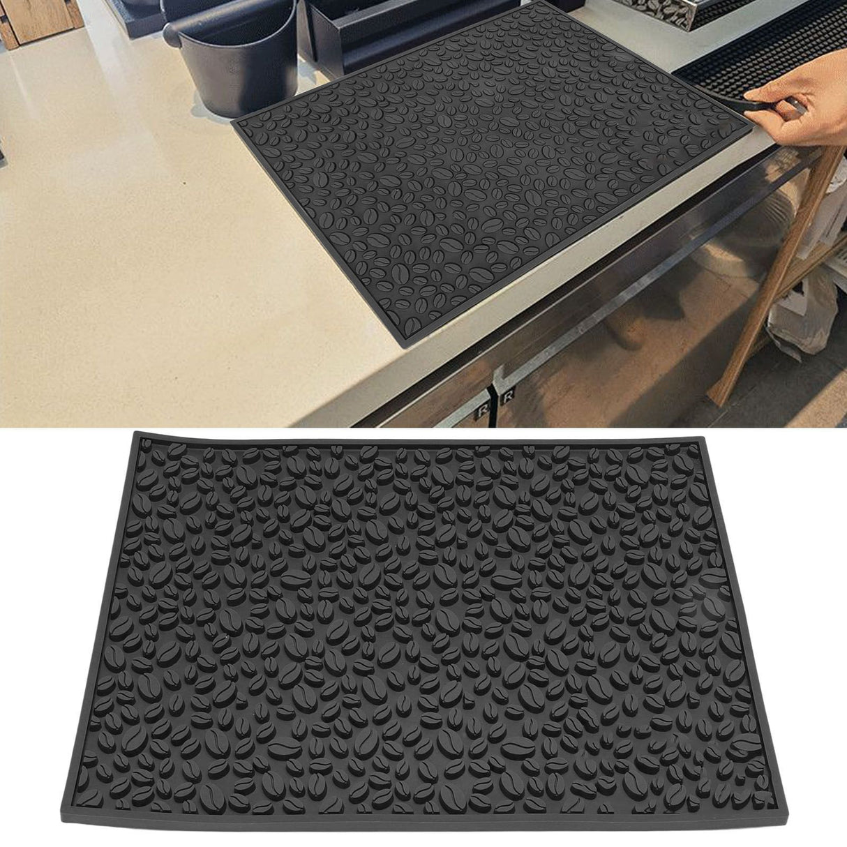 Non Slip Cup Mat Coffee Bean Design Desktop Bar Counter PVC Pad for Water Draining Filtering Black