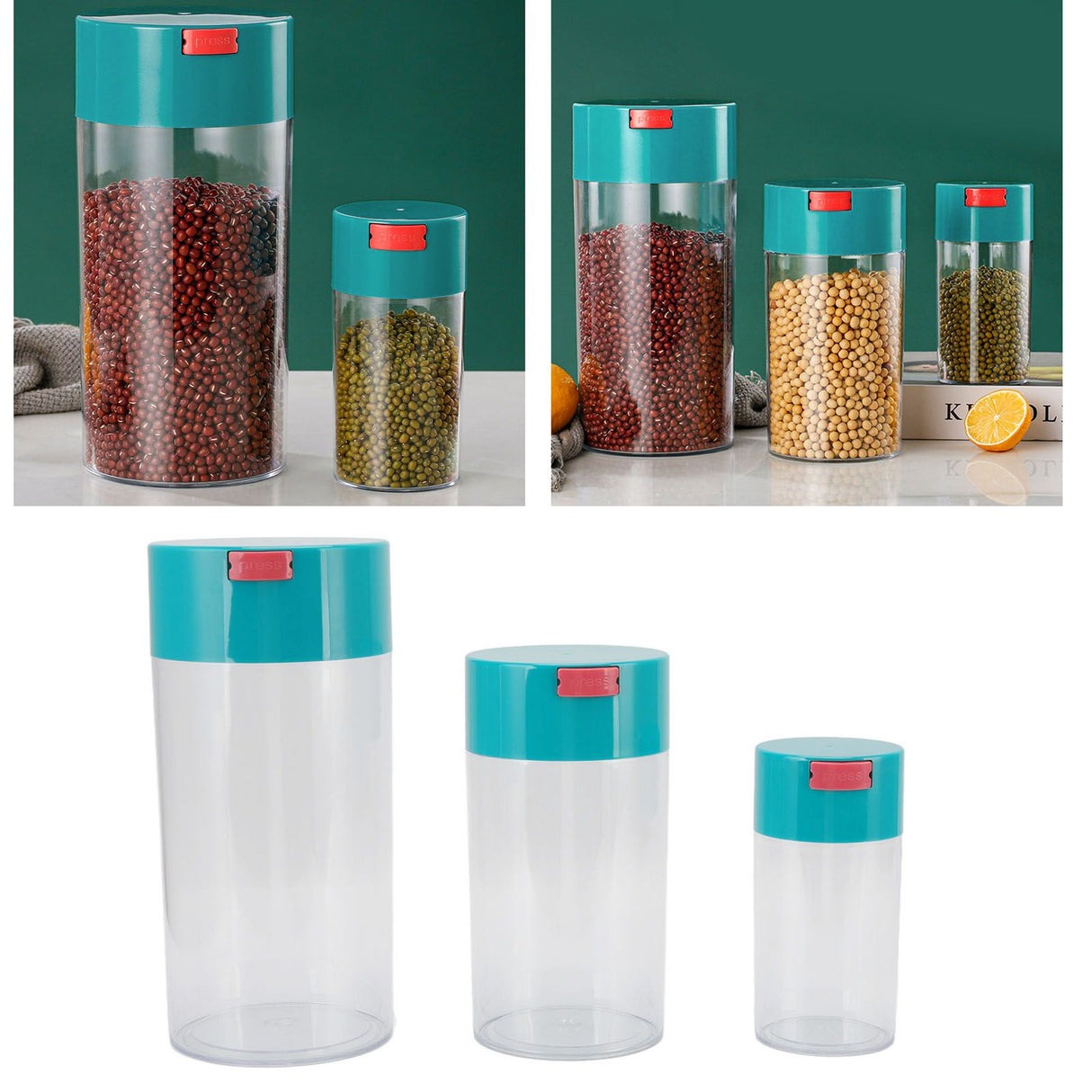 Airtight Jar Set Transparent 2100ml 1100ml 400ml Plastic Vacuum Storage Cans for Dried Fruit Coffee Bean Tea