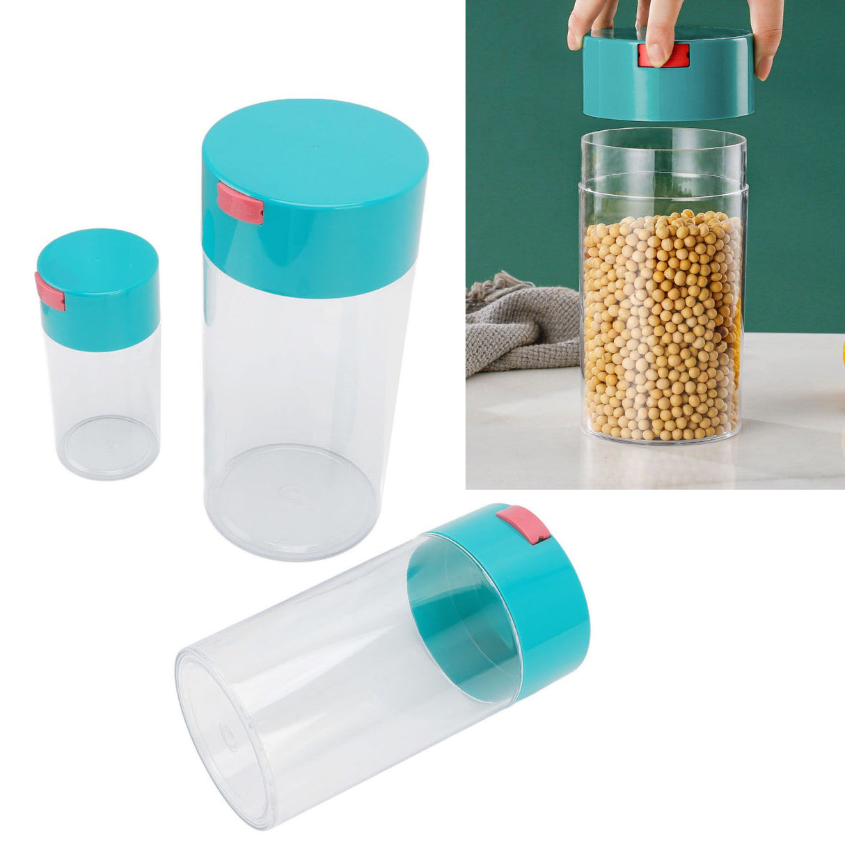 Airtight Jar Set Transparent 2100ml 1100ml 400ml Plastic Vacuum Storage Cans for Dried Fruit Coffee Bean Tea