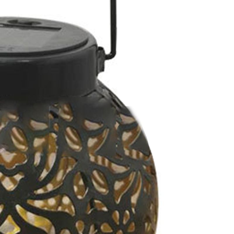 Iron Hollow Solar Lantern Portable Outdoor Solar Hanging Lantern for Garden Yard Patio Decor GZ 0032 Black Solar Landscape Light
