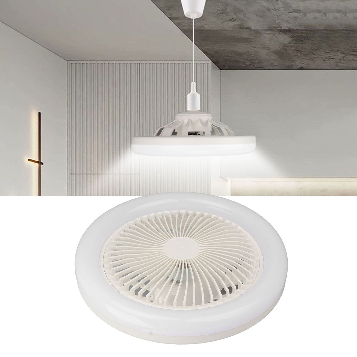 9.8in LED Ceiling Fan Light Quiet 3 Gears Ceiling Fan with E27 Lamp for Living Room 86‑265V White