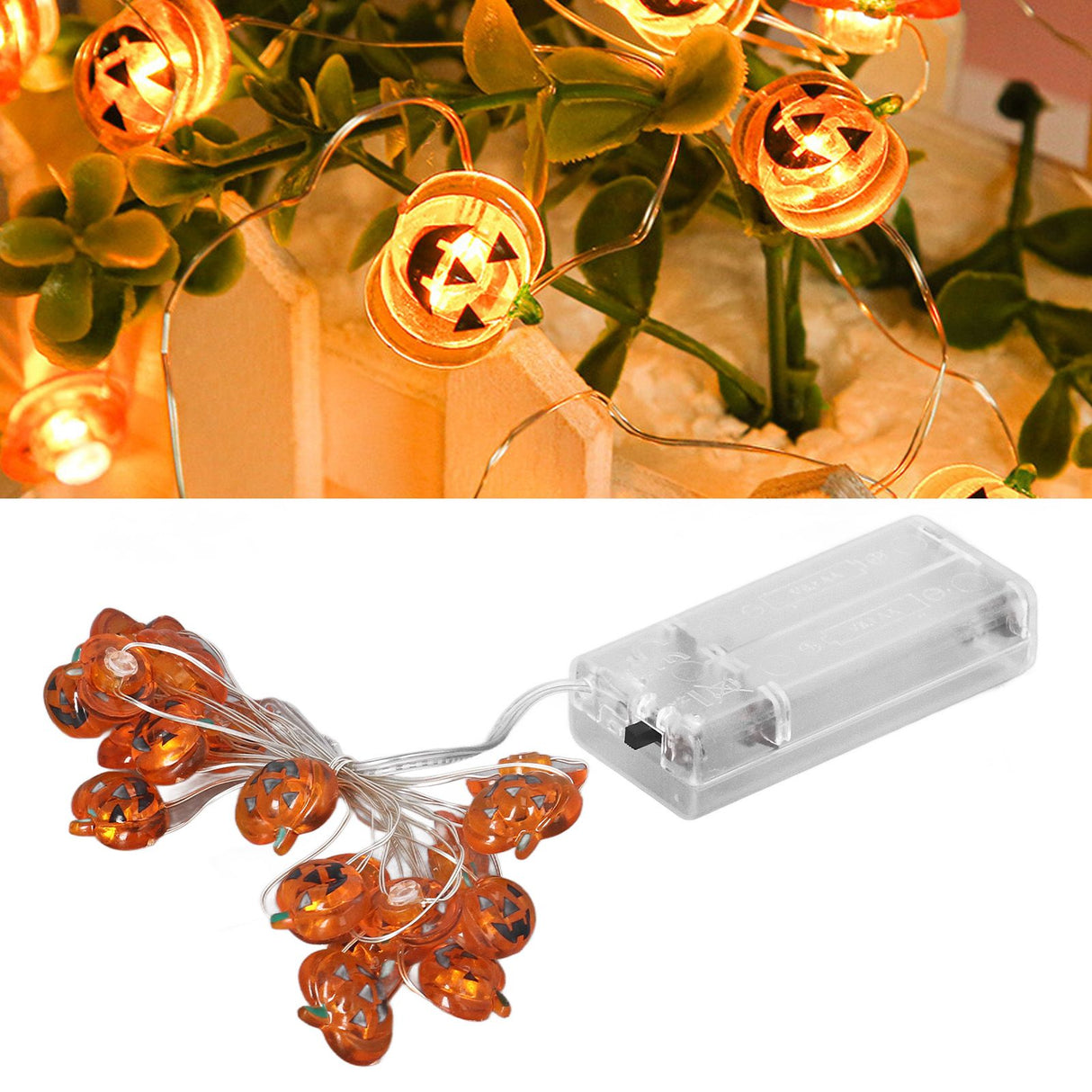 Pumpkin Lights String 2m Long 20pcs LED Copper Wire DIY Battery Powered Decorative Halloween Decor for Indoor Outdoor